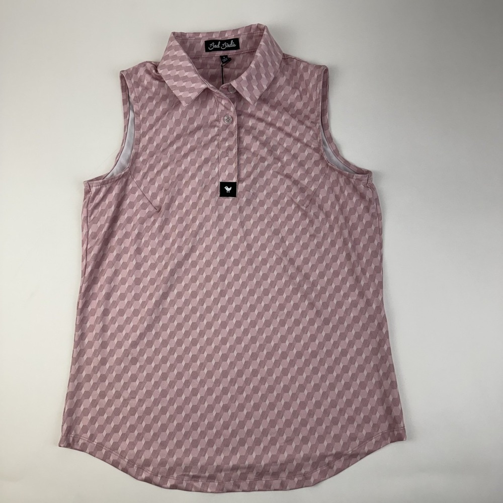 New Womens Bad Birdie Core Sleeveless Pink Geo Chip Golf Polo Size Small NWT